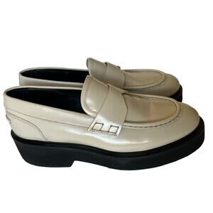 Aquatalia Maura Abrasivato Platform Penny Leather Loafer In Ivory Women Size 10